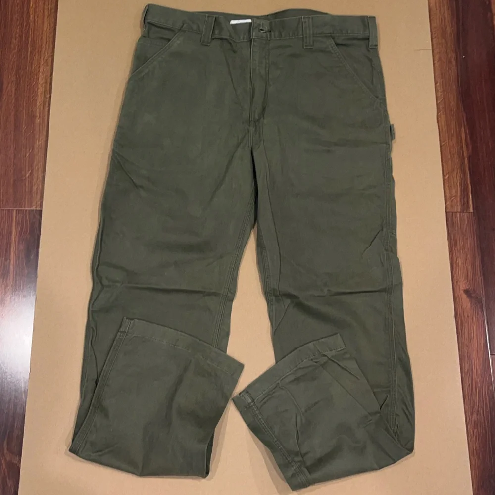 Mens Army Green Carhartt Carpenter Pants Size 38 x 34 Relaxed Fit - Picture 13 of 16